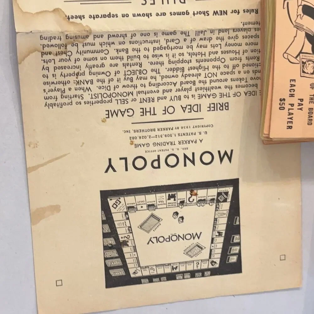 Parker Brothers Monopoly 1936 box Game Vintage Finance U.S.A.